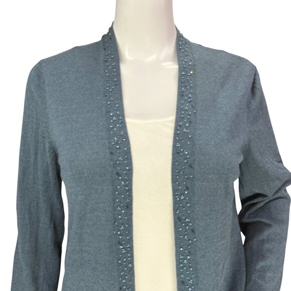 Eileen Fisher Womens Open Front Knit Sweater Cardigan Beaded Green Size S - Picture 4 of 14